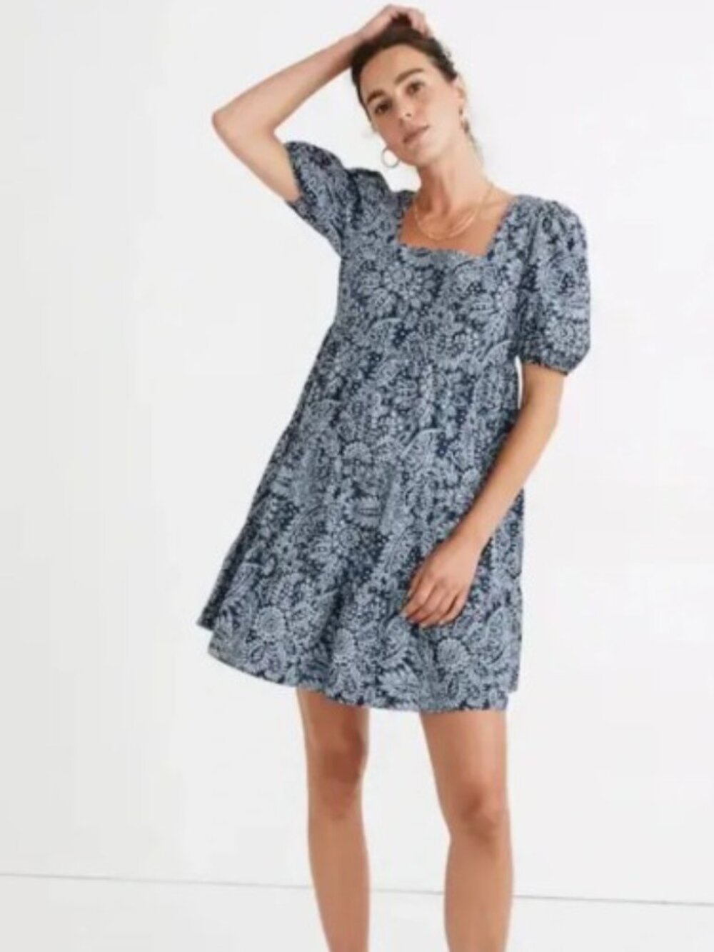 Madewell Poplin Puff-Sleeve Tiered Babydoll Dress Paisley Garden Size 2P